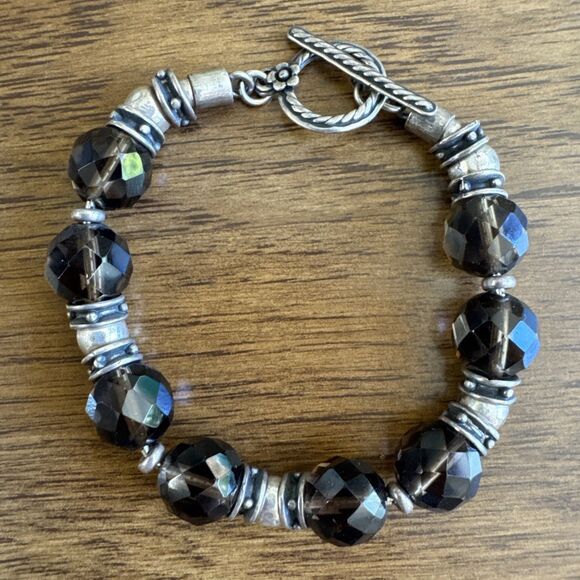 Vintage SILPADA Sterling Silver Faceted Smoky Quartz Bracelet Chunky Beaded RARE - Picture 4 of 16